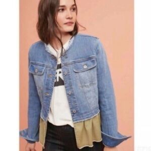 Pilcro Blue Jean Jacket with Green Trim